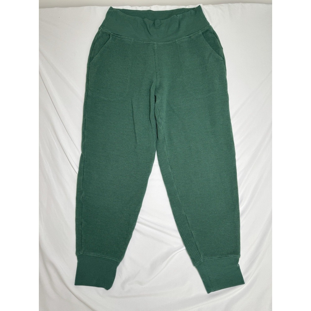 Athleta Coaster Luxe Green Waffle Knit Lounge Jogger Pants Women's Size Medium